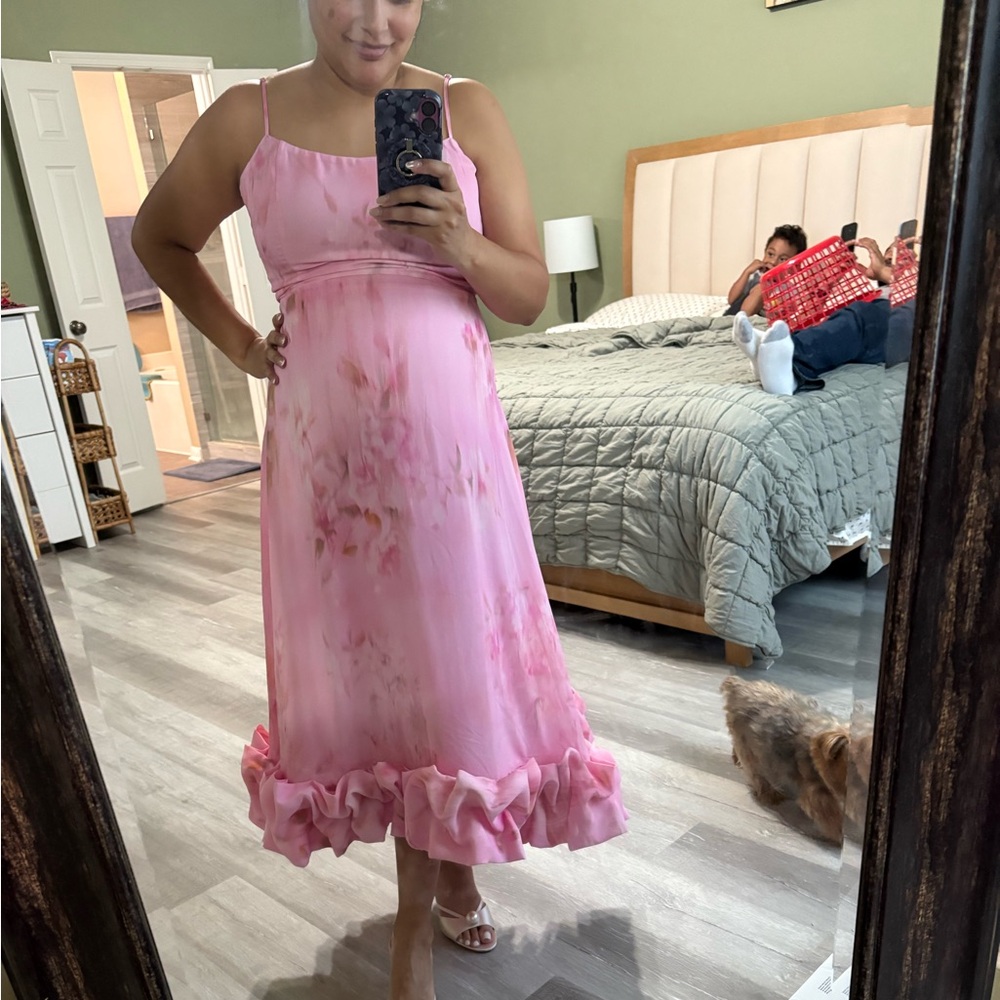 Gianni Bini Pink Halter Maxi Dress with Ruffled Tiers